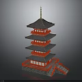 Traditional Multi Tiered Pagoda Architecture With Red Framework Gray Roof And Golden Spire