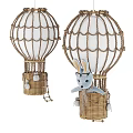 Hot Air Balloon Chandelier With Woven Rope White Lampshade Wicker Basket And Rabbit Plush Toy