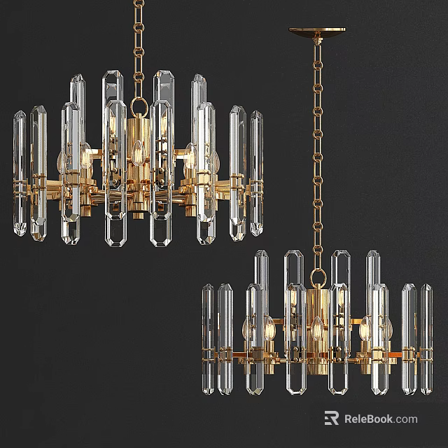 Modern Transparent Glass Tube Chandelier with Gold Frame and Hanging Chain Design 3d model 