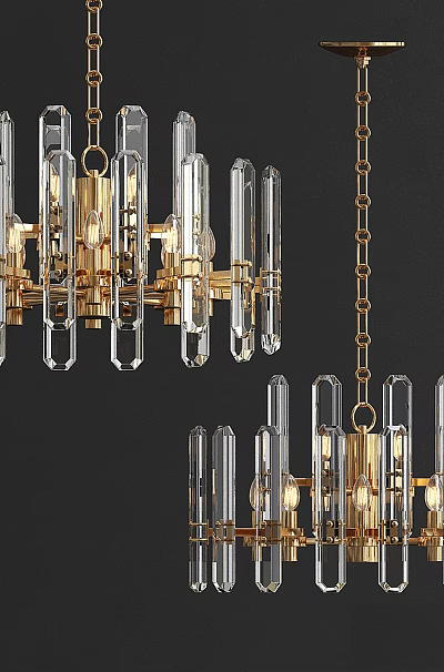Modern Transparent Glass Tube Chandelier with Gold Frame and Hanging Chain Design 3d model