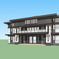 Two Story Detached Villa with Contemporary Traditional Style Large Glass Windows and Stone Exterior