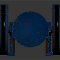 Blue Rusted Mechanical Equipment With Large Wheels And Metal Frame 3d model