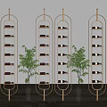 Modern Elegant Partition With Metal Frame Multi-layer Shelves And Green Plants