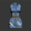 Stylish Blue Denim Sleeveless Dress With Brown Belt And Buttons