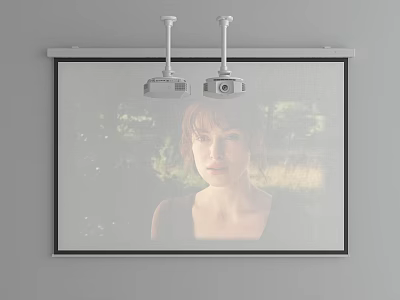 Projection Monitoring System with Dual Projectors on Screen Displaying Person 3d model