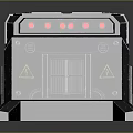 Industrial Machine Component With Black Metal Panels Red Indicator Lights And Yellow Warning Signs