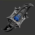 Mythical Silver Blade Weapon with Blue Gem Center and Intricate Carved Patterns 3d model