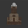 Brown Multi Level Building With Glass Dome Top And Red Accent Windows