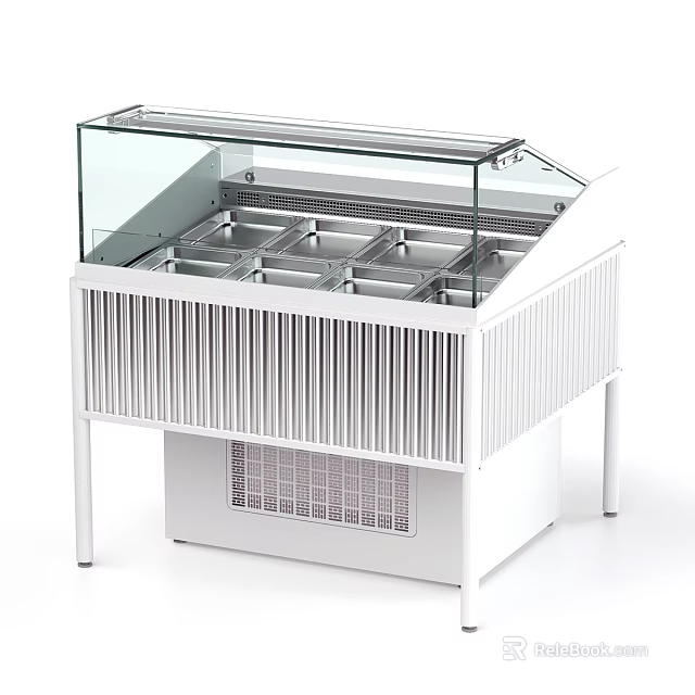 White Commercial Display Freezer With Glass Top And Multiple Storage Compartments 3d model 