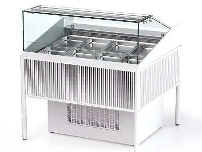 White Commercial Display Freezer With Glass Top And Multiple Storage Compartments 3d model