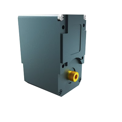Gray Industrial Equipment Housing With Yellow Knob And Mounting Holes 3d model