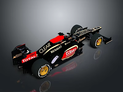 Renault Formula Race Car Black Red Gold Livery With Clear Total ESPN Logos Streamlined Design 3d model
