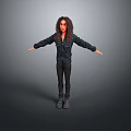 Game Movie Character Curly Long Hair Black Jacket Pants Boots Arms Outstretched Gray Background