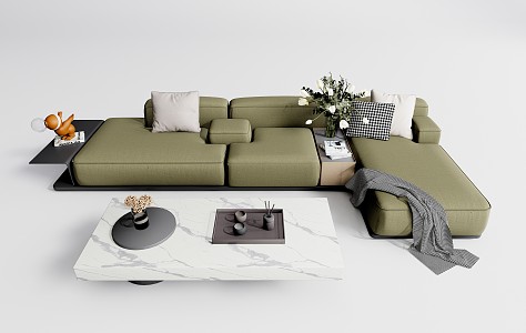 Modern corner sofa coffee table combination multi-person sofa 3d model