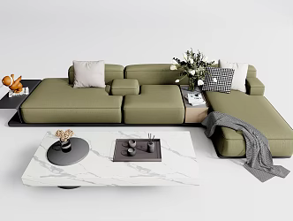 Modern corner sofa coffee table combination multi-person sofa 3d model
