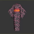 Traditional Japanese Kimono with Pink Cherry Blossom Pattern and Red Obi Belt