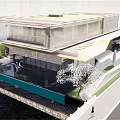Modern Sales Office Building With Glass Curtain Wall And Landscaped Entrance Area