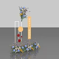 Welcome Home Floral Decoration With Geometric Elements And Blue Yellow Purple Flowers 3d model