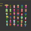 Character Heads Collection With Diverse Hairstyles Different Hats And Various Accessories