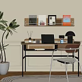 Middle style desk and chair 3d model