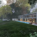 Modern Detached Villa With Swimming Pool Lush Lawn And Surrounding Trees