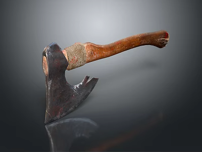 Old Rustic Axe With Wooden Handle And Metal Head On Black Surface 3d model
