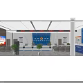 Traffic Police Service Hall With Blue Background Marble Walls Service Counter Seats And Plants