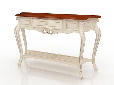 Elegant Functional Table With White Frame Wooden Top Drawer And Carved Details 3d model