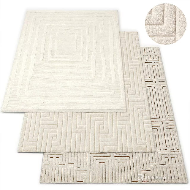 Neutral Square Rugs with Geometric Patterns and Nested Square Designs for Modern Home Decor 3d model