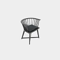 Modern Black Dining Chair With Slatted Backrest Gray Cushion And Crossed Legs