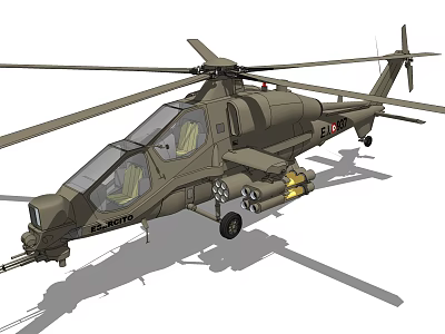 Military Attack Helicopter Z 10 Model With Olive Green Body And Mounted Missiles 3d model