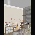 Cozy Kids Room With Beige Wall Colorful Stickers Window Desk Storage Cabinet And Stuffed Toys