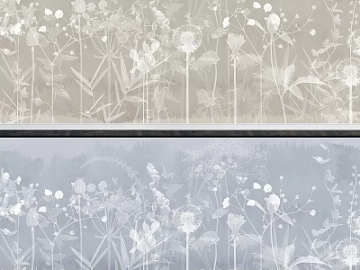 Elegant Nature Decorative Wall Panel with Plant Silhouette Patterns in Light Gray and Blue Tones 3d model