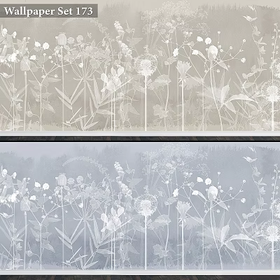 Elegant Nature Decorative Wall Panel with Plant Silhouette Patterns in Light Gray and Blue Tones 3d model