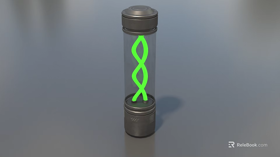 Cylindrical Medical Device With Green DNA Double Helix Structure For Laboratory Biomedical Research 3d model 