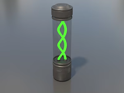 Cylindrical Medical Device With Green DNA Double Helix Structure For Laboratory Biomedical Research 3d model