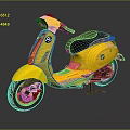 Yellow Scooter With Black Seat Orange Brake Calipers And Body Decals