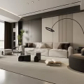 Modern Minimalist Living Room Interior With Sofa Arc Floor Lamp Staircase And Plants