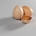 Fresh Brown Chicken Eggs With Cracked Shell And Runny Yolk on Light Gray Background