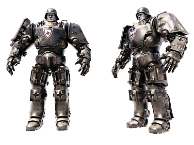 Two Detailed Electric Toy Robots with Metallic Armor and Mechanical Design 3d model