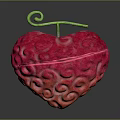 Red Heart Shaped Dessert With Swirled Textured Surface And Green Spiral Stem