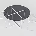 Modern Round Dining Table with White Wire Chairs and Black Tabletop Design 3d model