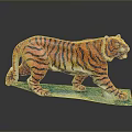 Orange Black Striped Tiger Sculpture In Standing Pose With White Face Belly And Blue Base