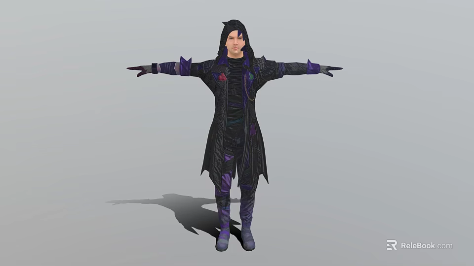Game and Movie Character in Black Purple Robe with Outstretched Arms and Bat Like Details 3d model 