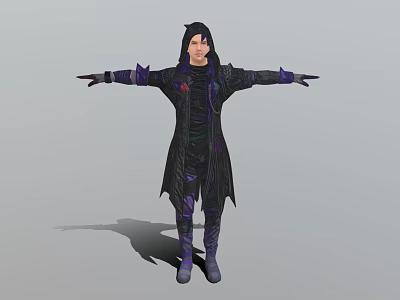 Game and Movie Character in Black Purple Robe with Outstretched Arms and Bat Like Details 3d model