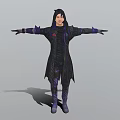 Game and Movie Character in Black Purple Robe with Outstretched Arms and Bat Like Details