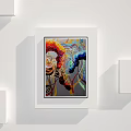 Colorful Abstract Paintings Framed on White Wall Arranged in Grid Pattern 3d model