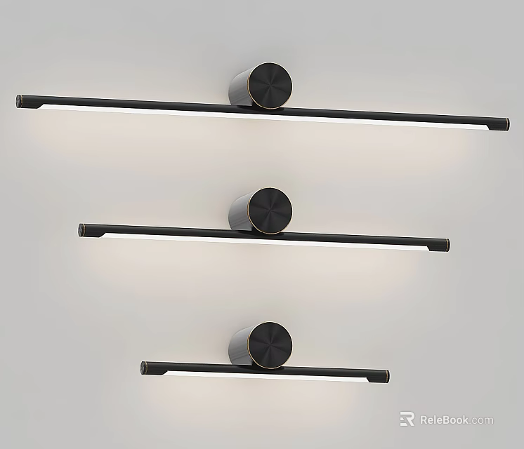 Modern Black Wall Lights with Sleek Linear Design and Circular Top for Contemporary Decoration 3d model 