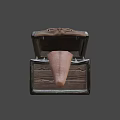 Creative Anthropomorphic Wooden Chest with Carved Eyes and Extended Tongue