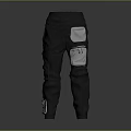 Dark gray utility pants with white patch pockets and modern casual style